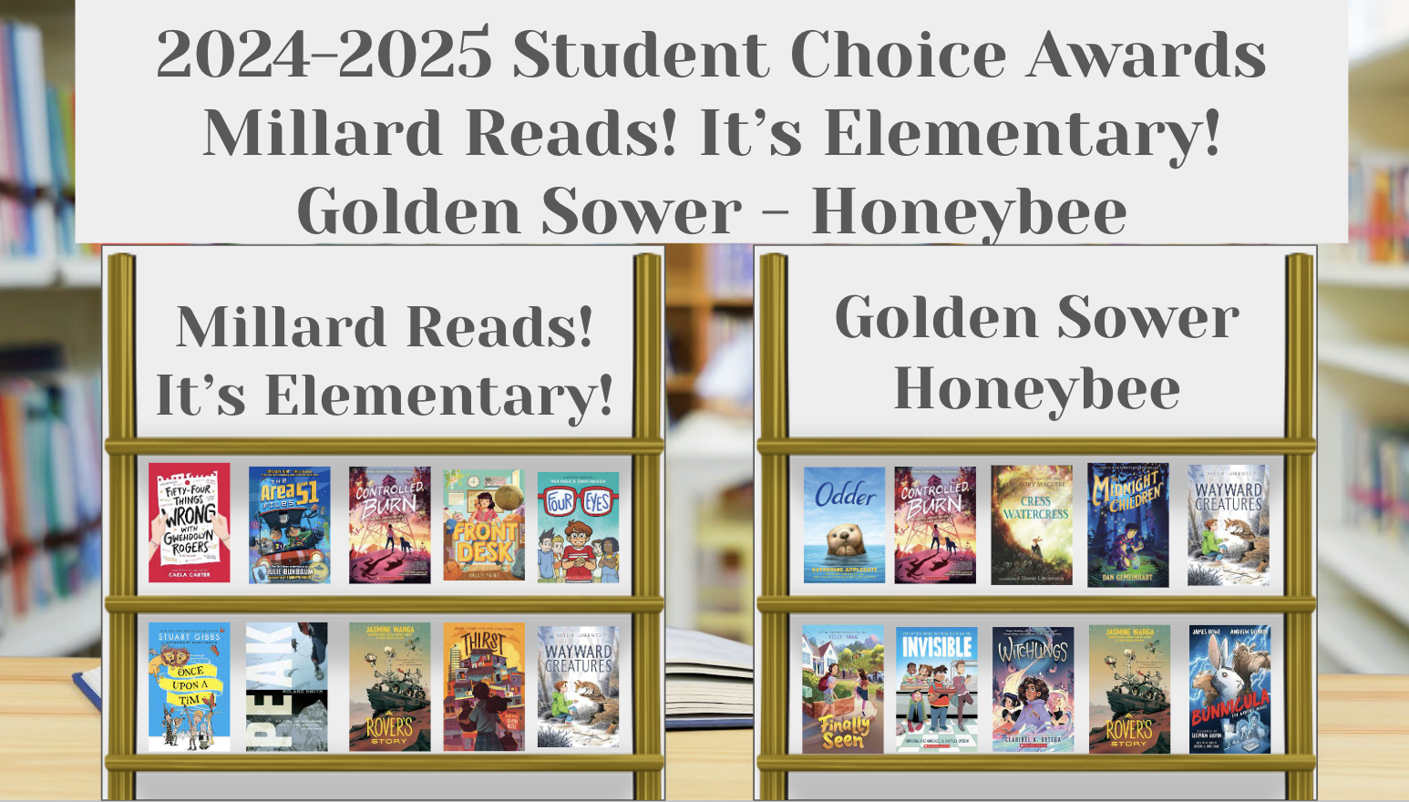 Chart with Golden Sower and Millard Reads nominees